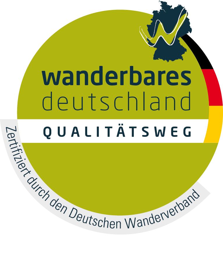 Logo mit Schriftzug Wanderbares Deutschland Qualitätsweg zertifiziert durch den Deutschen Wanderverband